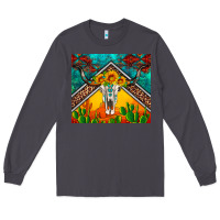 Smoke western sunflowers longhorn bull skull Long Sleeve Tee - Artiststas