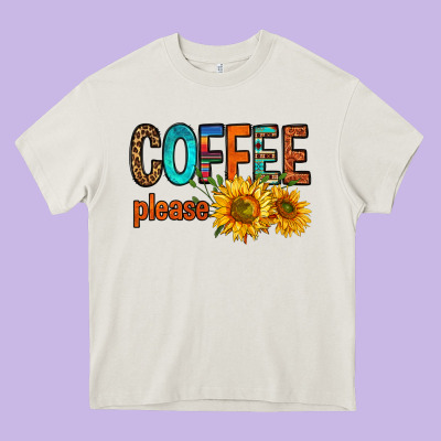 Coffee Please Western Doodle Letters Heavy Core Tee Designed By Fadigitalartstudio