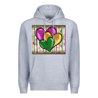 Heather Grey mardi gras heart Premium Hoodie - BarkalooDesign
