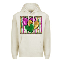 Oatmeal Heather mardi gras heart Premium Hoodie - BarkalooDesign