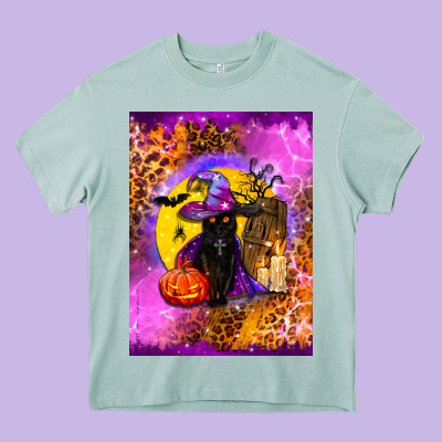 Witchy Cat Heavy Core Tee Designed By Bundleandbundleshop