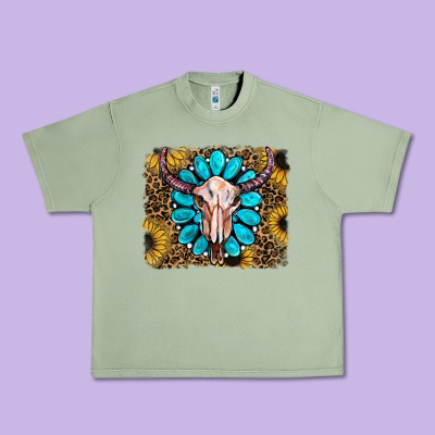 Leopard Sunflowers And Gemstone Skull Urban Heavy Tee Designed By Ranaportraitstore