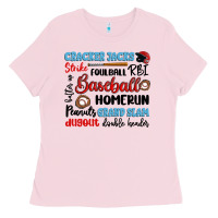Bubblegum Pink baseball typography words Ladies Tee - Artiststas