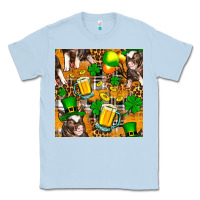 Dusty Blue St. Patrick's Day Pig With Beer And Shamrock Classic Tee - FaDigitalArtStudio