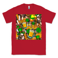 Red St. Patrick's Day Pig With Beer And Shamrock Classic Tee - FaDigitalArtStudio