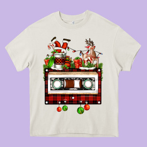 Christmas Cassette Heavy Core Tee Designed By Fadigitalartstudio