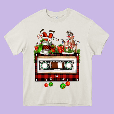Christmas Cassette Heavy Core Tee Designed By Fadigitalartstudio