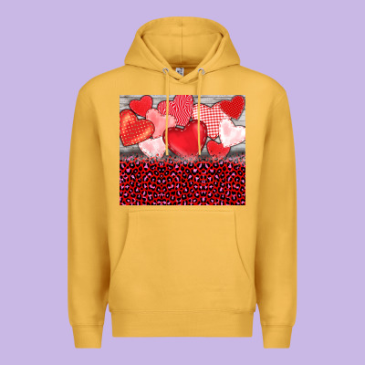Valentine's Day Red Hearts Red Leopard Premium Hoodie Designed By Barkaloodesign