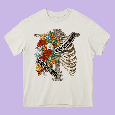 Kinda Emotionless Kinda Emotional Skeleton Chest Heavy Core Tee Designed By Fadigitalartstudio