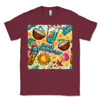 Burgundy sweet summer coffee cups with colorful leopard and sea stars seamless  Classic Tee - BundleAndBundleShop