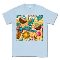 Dusty Blue sweet summer coffee cups with colorful leopard and sea stars seamless  Classic Tee - BundleAndBundleShop