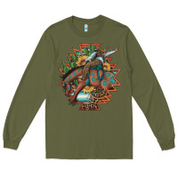 Army Green bucking bronco aztec shape background Long Sleeve Tee - Artiststas