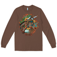Chestnut bucking bronco aztec shape background Long Sleeve Tee - Artiststas