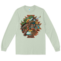Matcha bucking bronco aztec shape background Long Sleeve Tee - Artiststas