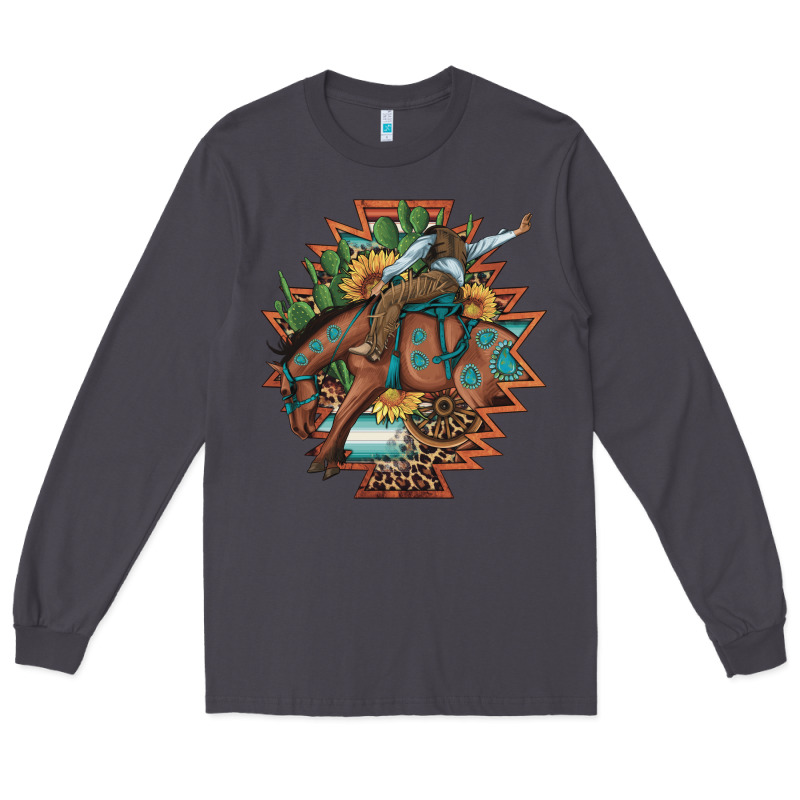 Bucking Bronco Aztec Shape Background Long Sleeve Tee by Artiststas | Teevron