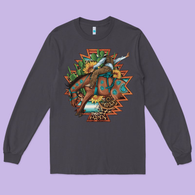 Bucking Bronco Aztec Shape Background Long Sleeve Tee Designed By Artiststas
