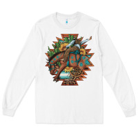 White bucking bronco aztec shape background Long Sleeve Tee - Artiststas