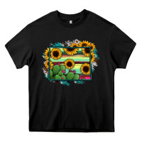 Black Wyoming Map Sunflower Cactus Serape Heavy Core Tee - RanaPortraitStore