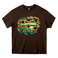 Chocolate Brown Wyoming Map Sunflower Cactus Serape Heavy Core Tee - RanaPortraitStore
