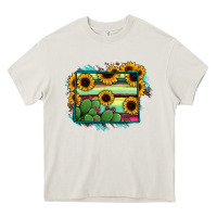 Cream Wyoming Map Sunflower Cactus Serape Heavy Core Tee - RanaPortraitStore