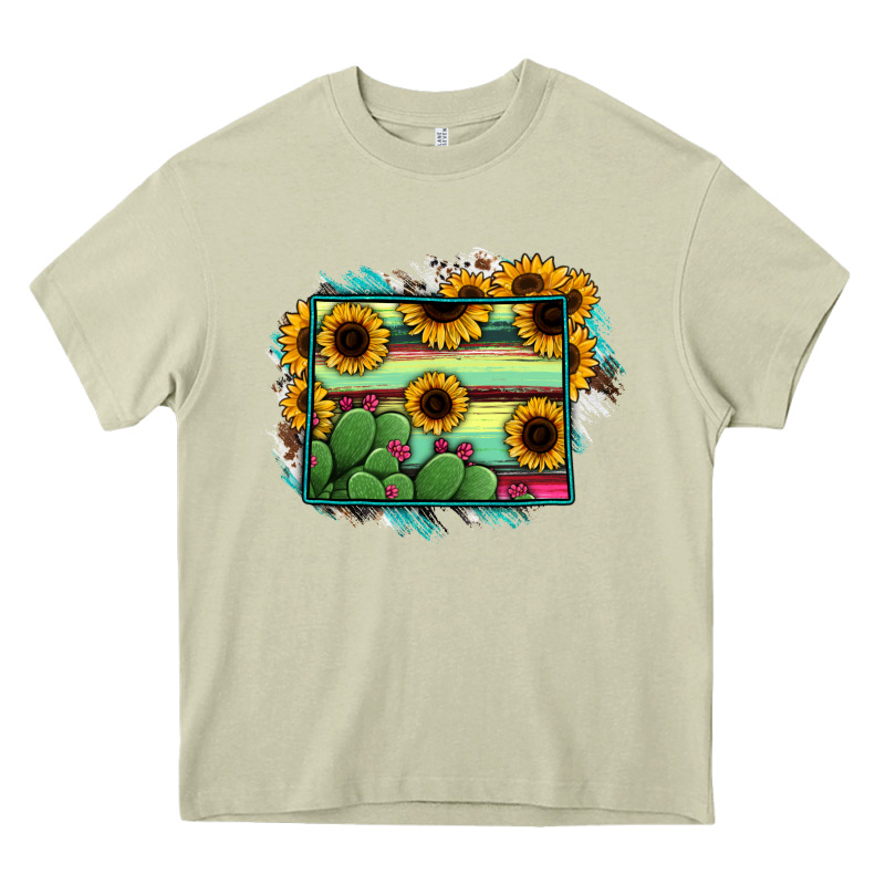 Wyoming Map Sunflower Cactus Serape Heavy Core Tee by RanaPortraitStore | Teevron