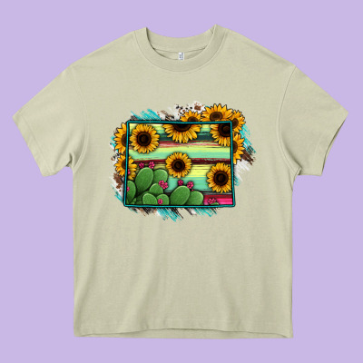 Wyoming Map Sunflower Cactus Serape Heavy Core Tee Designed By Ranaportraitstore