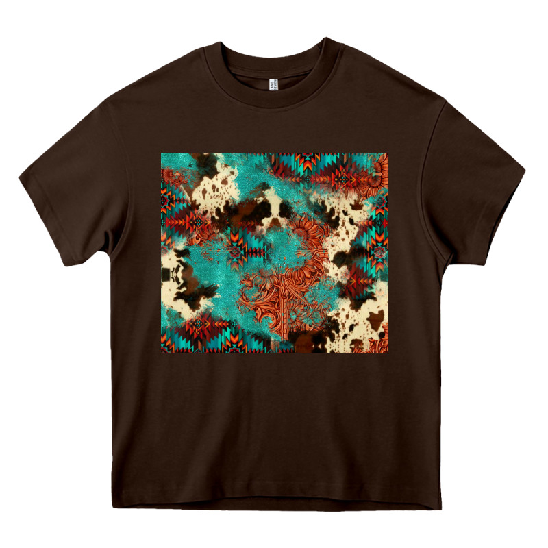 Serape Turquoise Glitter Cowhide  Tooled Leather  Tumbler Heavy Core Tee by FaDigitalArtStudio | Teevron