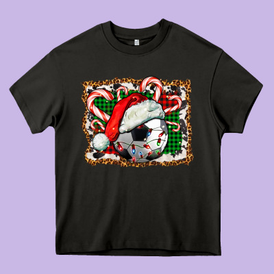 Soccer Ball Christmas With Hat And Candy Cane Heavy Core Tee Designed By Fadigitalartstudio