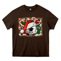 Chocolate Brown Soccer Ball Christmas With Hat And Candy Cane Heavy Core Tee - FaDigitalArtStudio