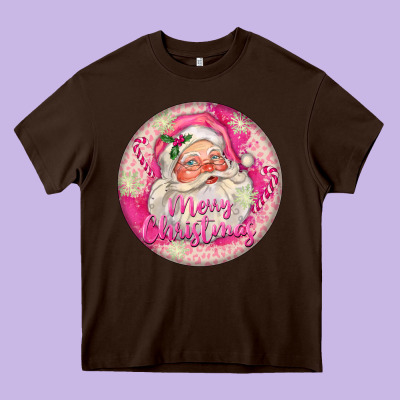 Pink Merry Christmas Santa Heavy Core Tee Designed By Fadigitalartstudio