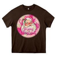 Chocolate Brown Pink Merry Christmas Santa Heavy Core Tee - FaDigitalArtStudio