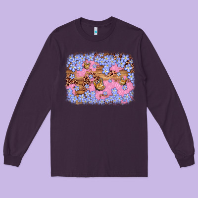 Easter Butterfly Leopard Background Long Sleeve Tee Designed By Artiststas