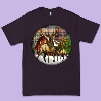 Elk Buck Deer Christmas Premium Tee Designed By Lillyallendesigns