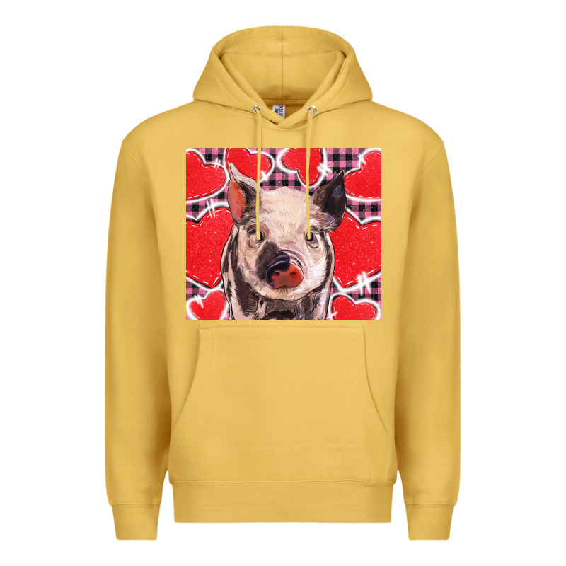 Valentine's Day Glitter Hearts Pig Premium Hoodie by BarkalooDesign | Teevron