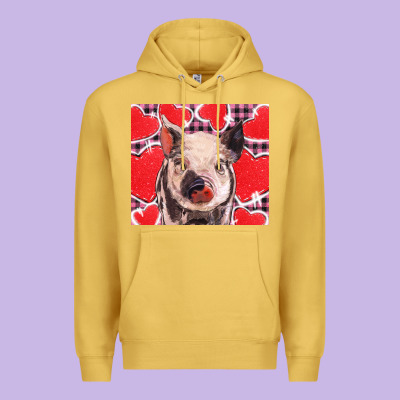 Valentine's Day Glitter Hearts Pig Premium Hoodie Designed By Barkaloodesign