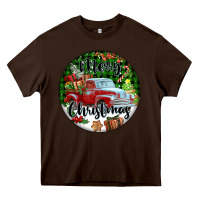 Chocolate Brown Merry Christmas Truck Heavy Core Tee - FaDigitalArtStudio