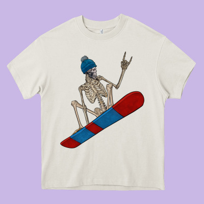 Skeleton Snowboard Heavy Core Tee Designed By Fadigitalartstudio