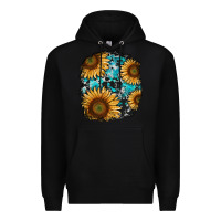 Black sunflower cowhide and turquoise patches Premium Hoodie - RanaPortraitStore
