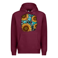 Burgundy sunflower cowhide and turquoise patches Premium Hoodie - RanaPortraitStore