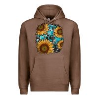 Chestnut sunflower cowhide and turquoise patches Premium Hoodie - RanaPortraitStore