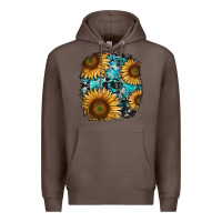 Coffee sunflower cowhide and turquoise patches Premium Hoodie - RanaPortraitStore