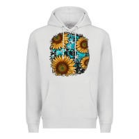 Dove Grey sunflower cowhide and turquoise patches Premium Hoodie - RanaPortraitStore