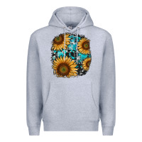 Heather Grey sunflower cowhide and turquoise patches Premium Hoodie - RanaPortraitStore