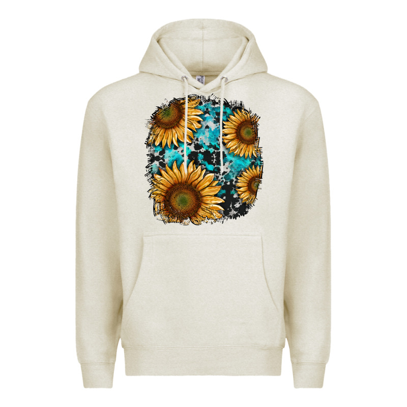 Sunflower Cowhide And Turquoise Patches Premium Hoodie by RanaPortraitStore | Teevron