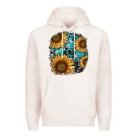 Pale Pink sunflower cowhide and turquoise patches Premium Hoodie - RanaPortraitStore