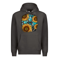 Smoke sunflower cowhide and turquoise patches Premium Hoodie - RanaPortraitStore