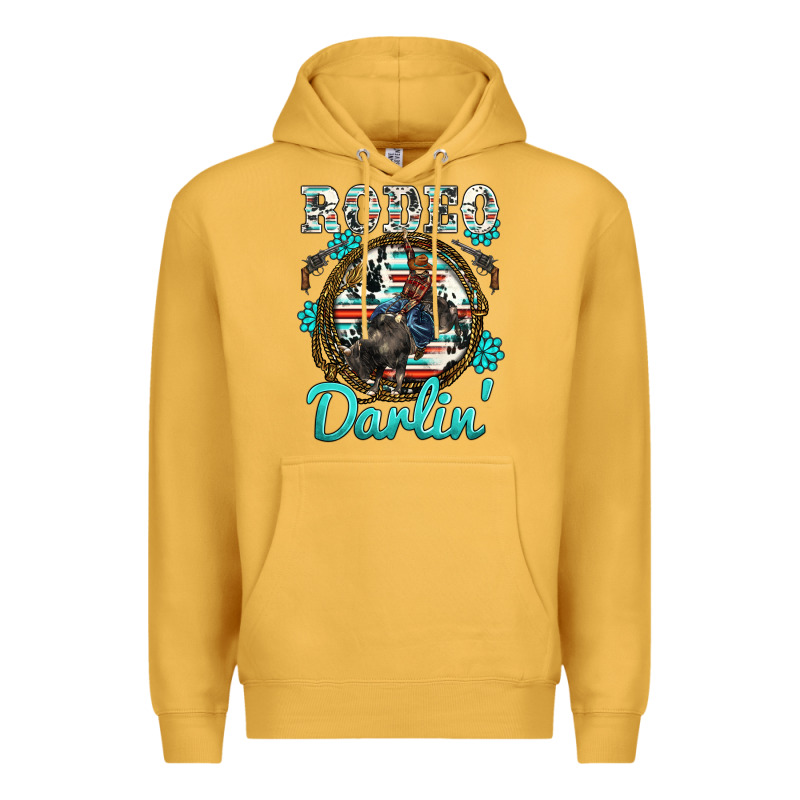 Western Rodeo Darlin' Bullfighter Serape Cowhide Turquoise Gemstones Premium Hoodie by BarkalooDesign | Teevron