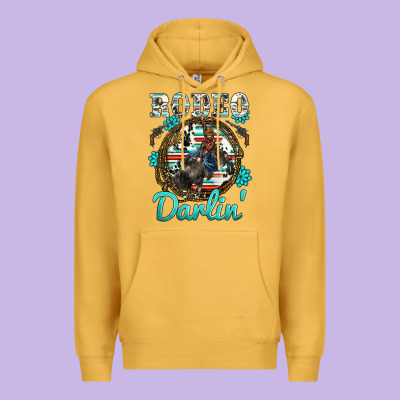 Western Rodeo Darlin' Bullfighter Serape Cowhide Turquoise Gemstones Premium Hoodie Designed By Barkaloodesign