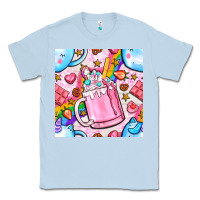 Dusty Blue unicorn coffe cup and star with rainbow seamless pattern bbs Classic Tee - BundleAndBundleShop