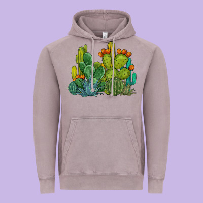 Watercolor Cactus Vintage Hoodie Designed By Barkaloodesign